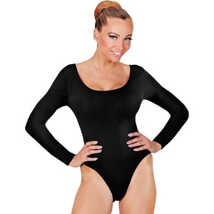 W WIDMANN MILANO Party Fashion – Kurzer Damen Body mit langen Ärmeln, Einteiler für Verkleidungen, Tanzperformances, Karneval(Schwarz)